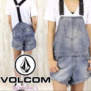 Volcom Shorts Overalls w/ Faux Leather Detail NWOT
